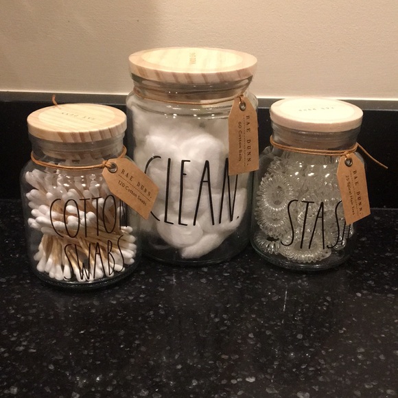 Rae Dunn Other - Rae Dunn glass bathroom storage containers